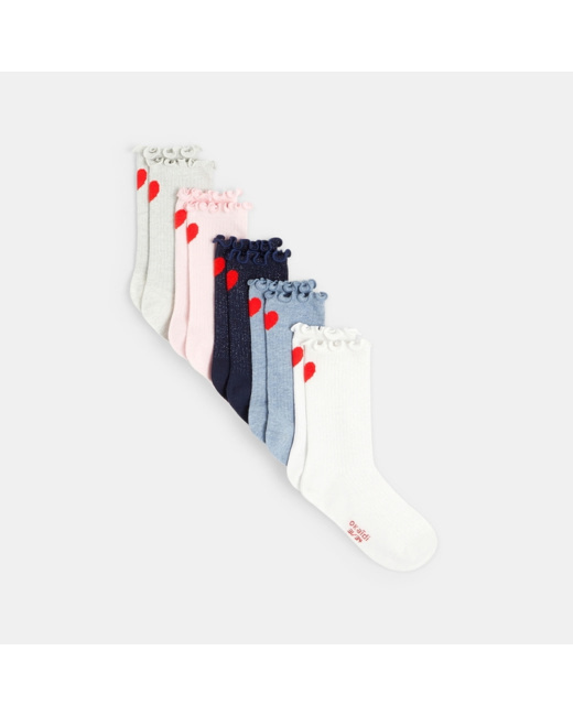 Chaussettes petits coeurs (lot de 5) bleues fille