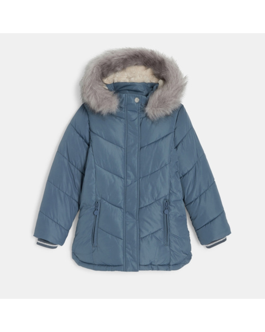 Parka doudoune épaisse à capuche grise fille
