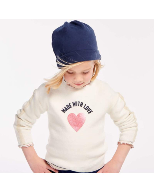 Pull fin à message "made with..." blanc fille