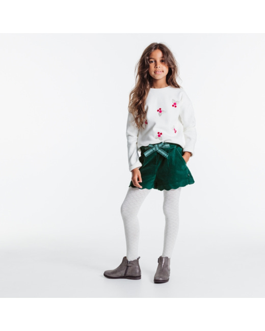 Short en velours lisse stretch vert fille