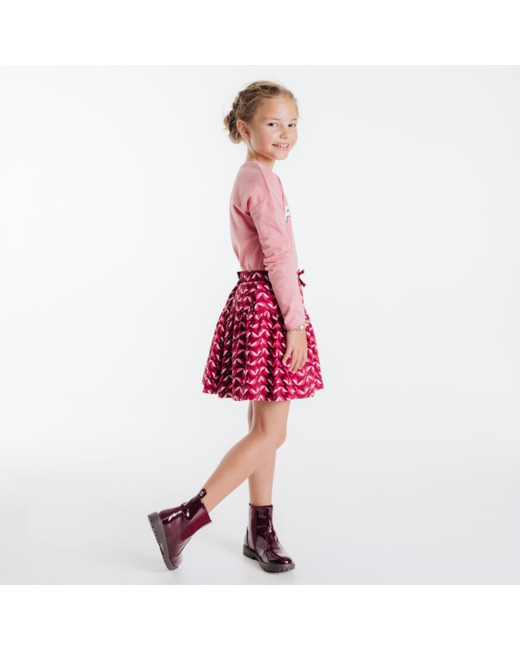 Jupe évasée en velours imprimé rose fille