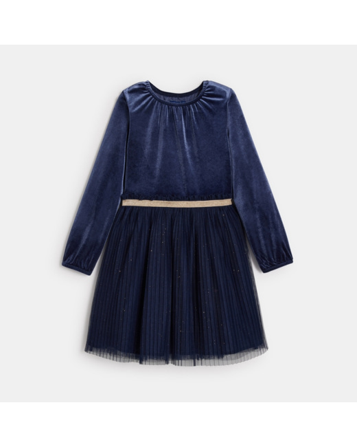 Robe de fête en velours et tulle bleue fille