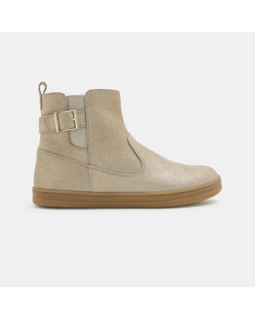 Boots fourrées croûte de cuir jaunes fille