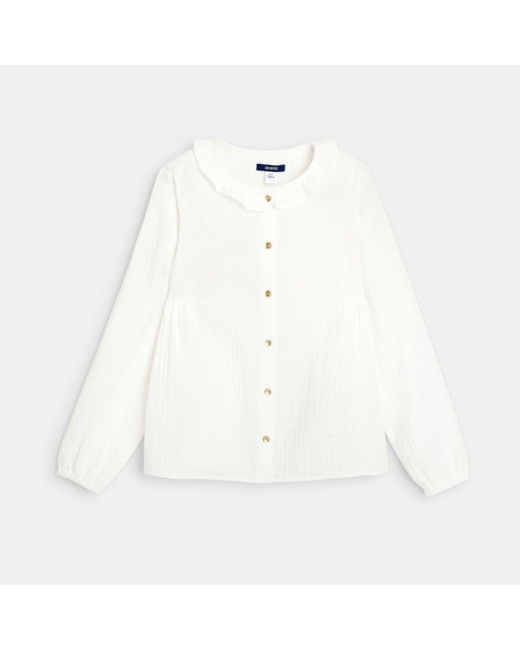 Blouse en gaze de coton unie blanche fille