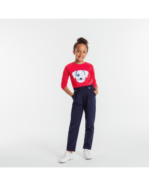 Pantalon côtelé à pinces bleu fille
