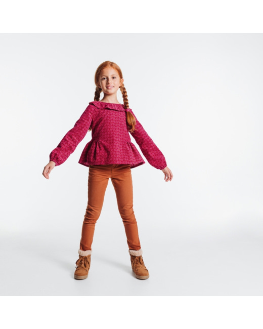 Blouse velours imprimée rose fille