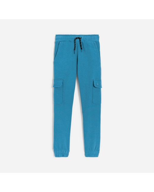 Jogging uni à poches cargo bleu garçon