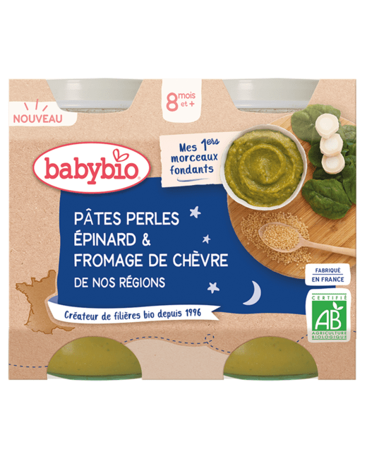 Pâtes perles, épinards & fromage de chèvre Bio