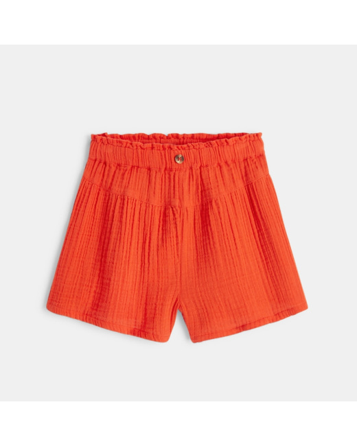Short en gaze de coton rouge fille