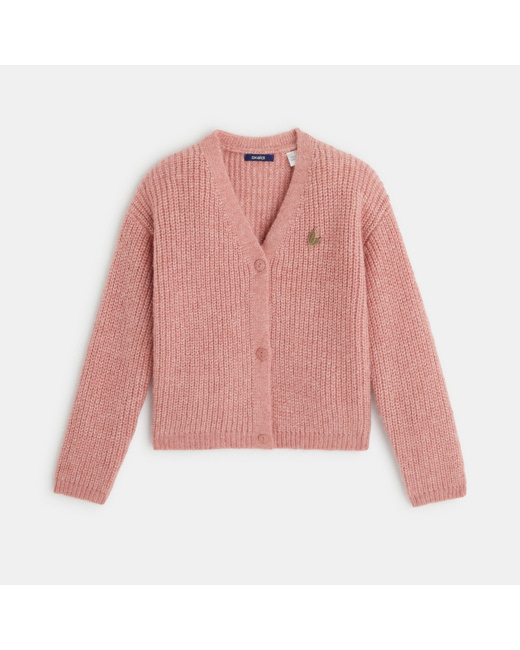 Gilet côtelé boutonné rose fille