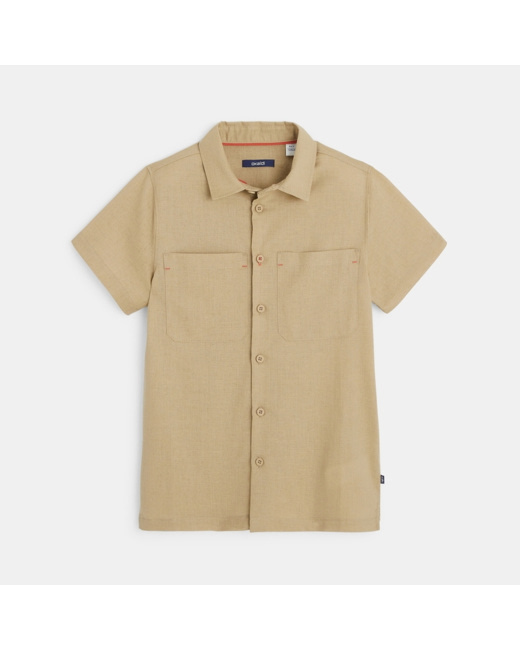 Chemise manches courtes unie beige garçon