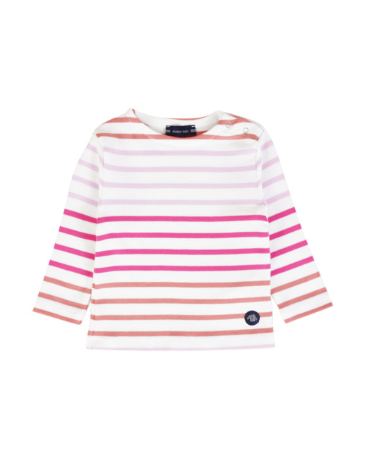 Marinière tricolore Baby - coton épais - Milk/Lantana/Fucsia/Mauve Rose
