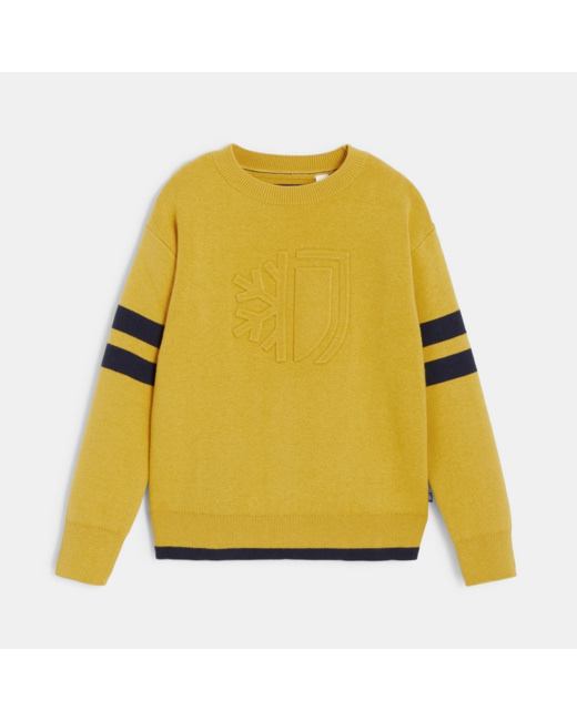Pull col rond à manches rayées jaune garçon