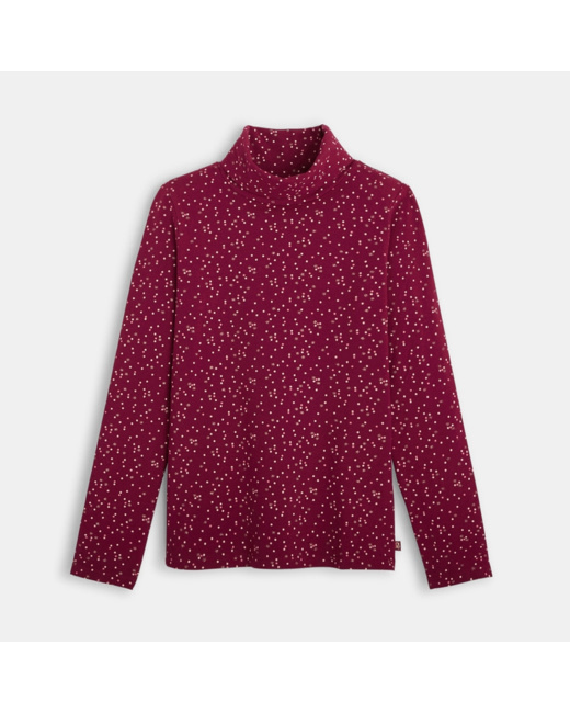 T-shirt col roulé imprimé étoiles rose fille