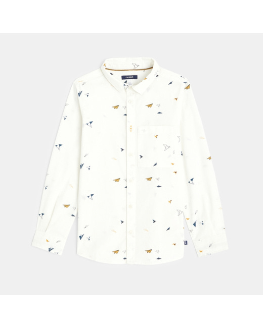Chemise imprimée de petits motifs blanche garçon