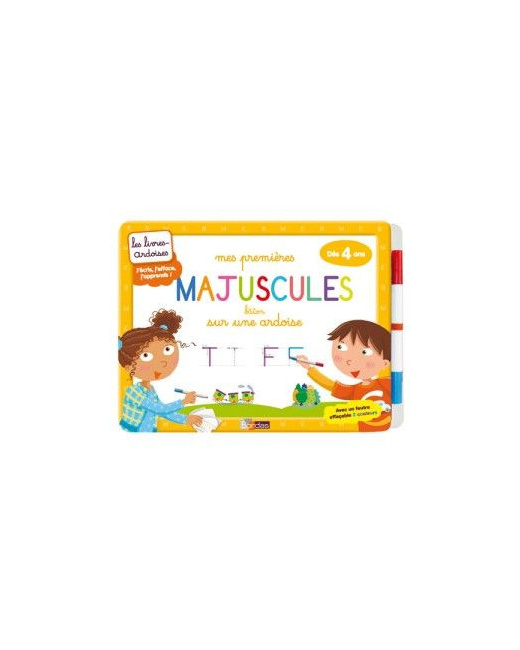 Livre Mes premières majuscules bâton sur une ardoise
