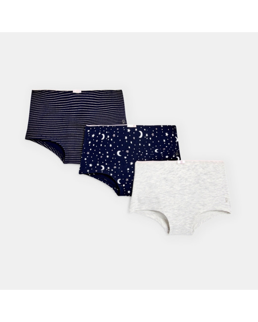 Culottes coupe boxer en coton biologique (lot de 3) bleu fille
