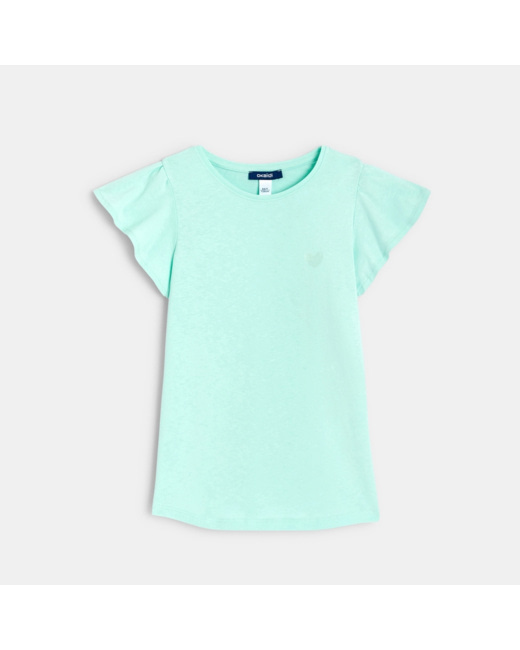 T-shirt à manches courtes volantées bleu fille