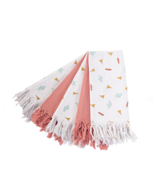 Lot de 5 langes de coton Tetra Tipi avec franges