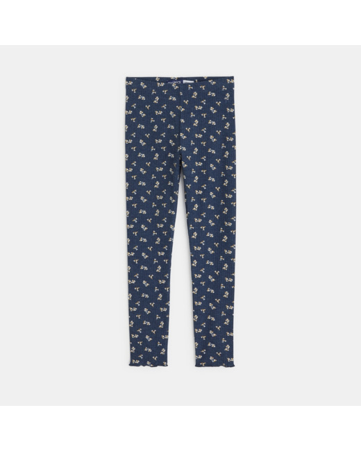 Legging côtelé imprimé floral gris fille