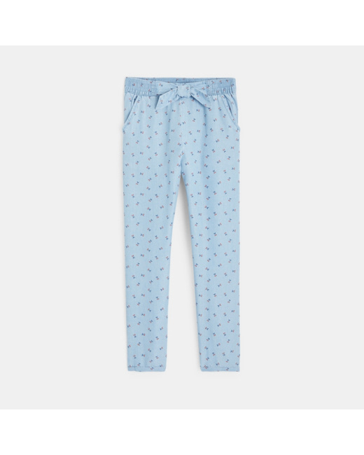 Pantalon carrot en jean léger imprimé rouge fille