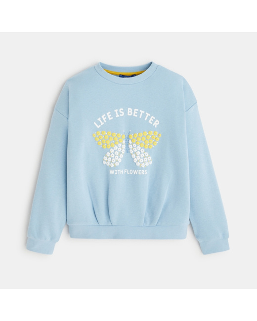 Sweat-shirt motif papillon bleu fille