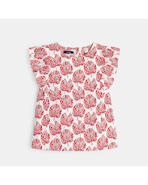 Blouse imprimée à mancherons volantés rouge fille