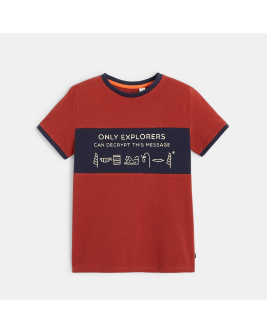 T-shirt maille piquée motifs hiéroglyphes rouge garçon