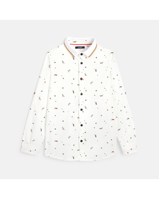 Chemise en popeline motif avions blanche garçon