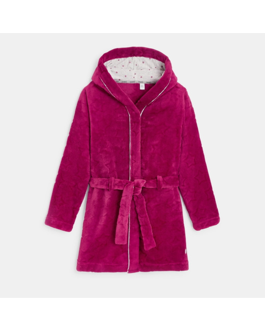 Peignoir à capuche en polaire doublé violet fille