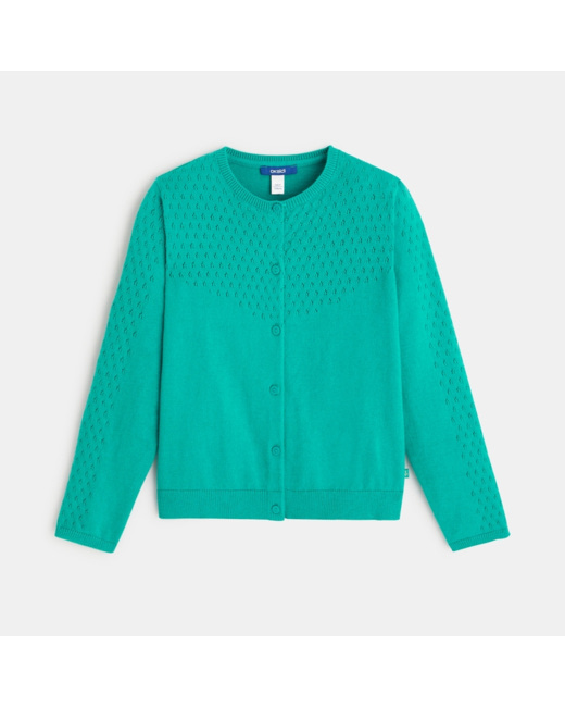 Gilet tricot effet pointelle vert fille