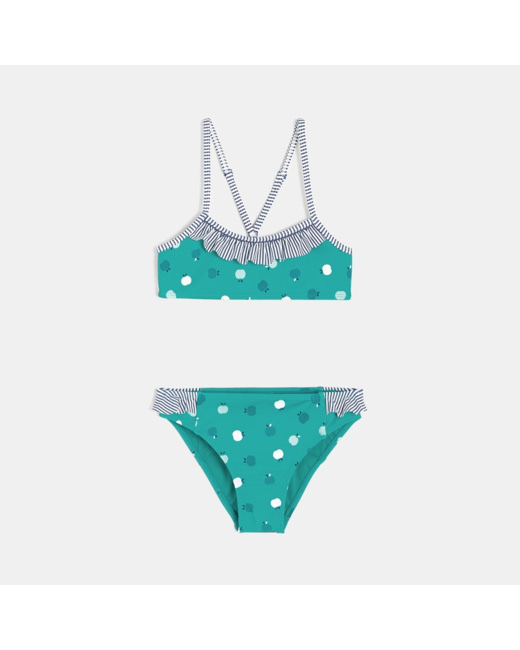 Maillot de bain 2 pièces imprimé vert fille