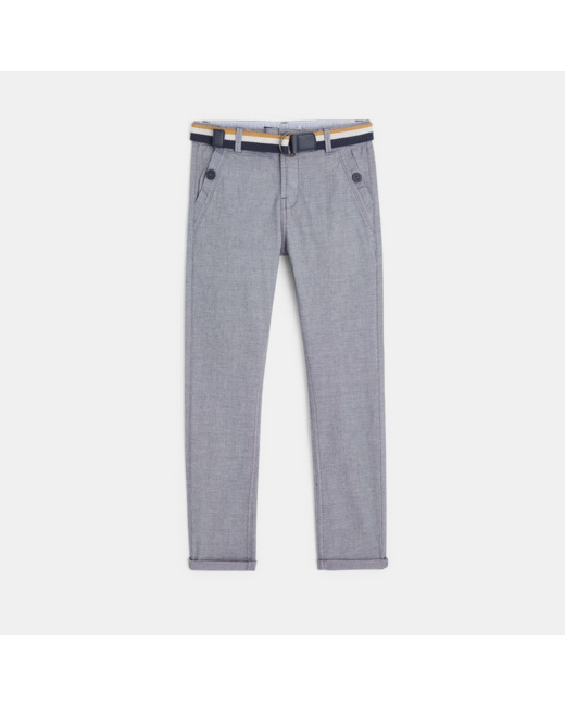 Pantalon chino ceinturé en toile turquoise garçon