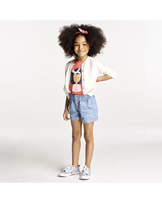 Short large en jean bleu fille