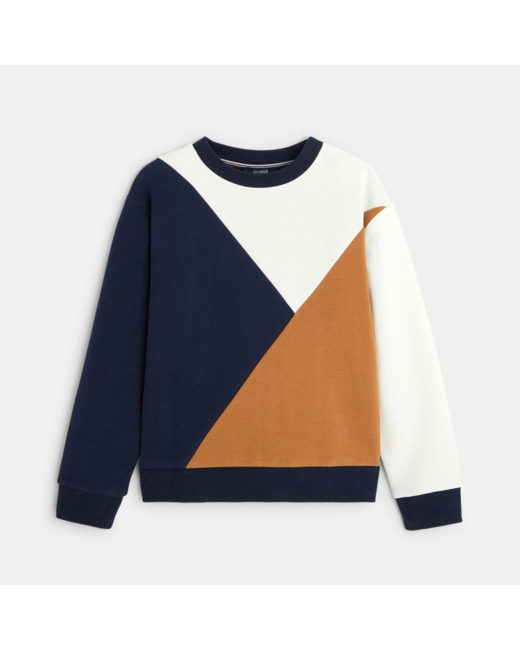 Sweat-shirt tricolore colorblock bleu garçon