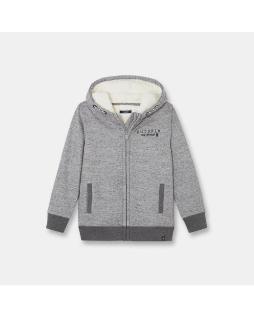 Sweat fourré à capuche gris garçon