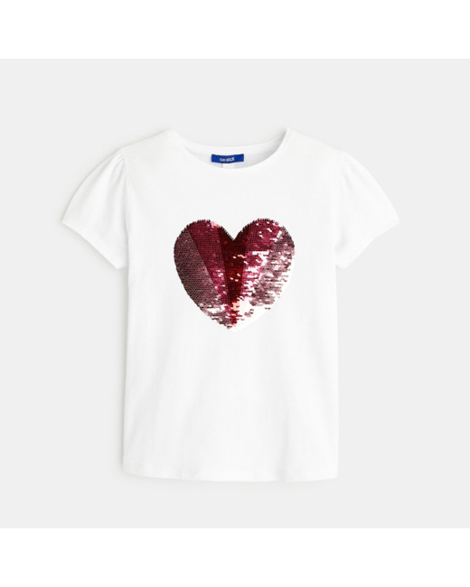 T-shirt à sequins magiques motif cœur rose fille