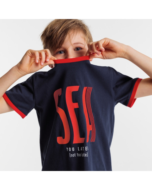 T-shirt coton bio à motif marin bleu garçon