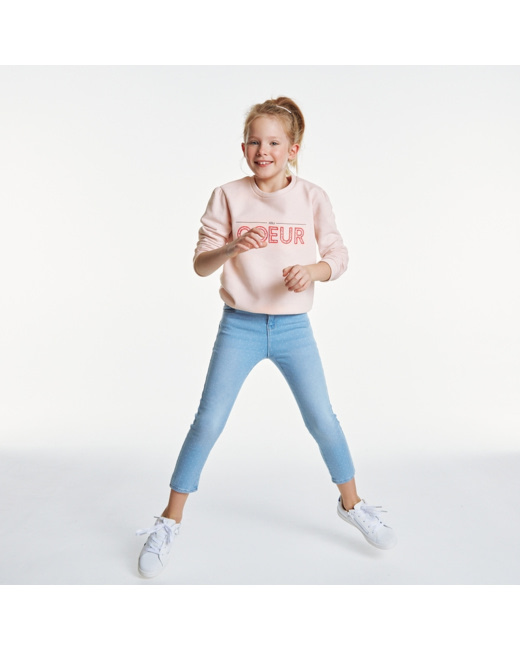 Sweat molleton broderie coeur rose fille