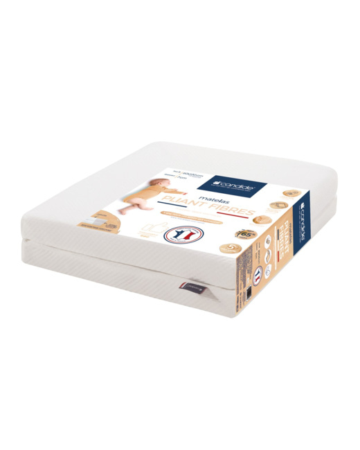 Matelas bébé pliant 2 parties Fibres déhoussable - 60x120cm