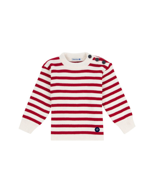 Pull marin rayé "Fouesnant" - laine - Nature/Braise