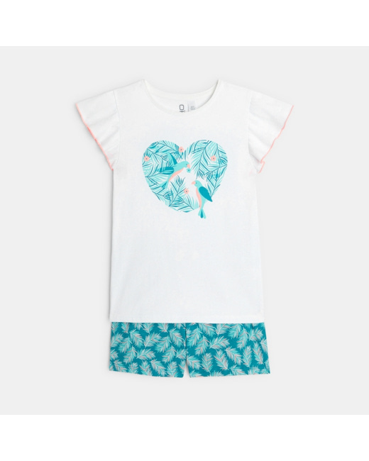 Pyjama short 2 pièces en jersey blanc fille