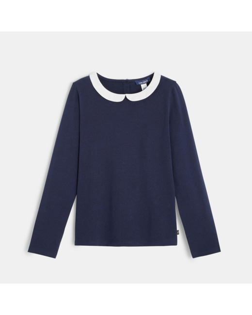 T-shirt uni col claudine bleu fille