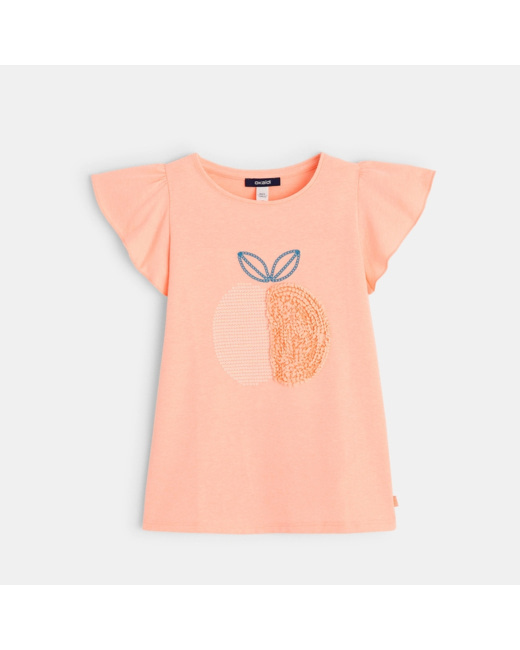 T-shirt à sequins motif abricot rose fille