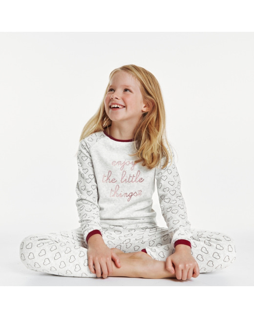 Pyjama en velours-éponge à motif coeur gris fille