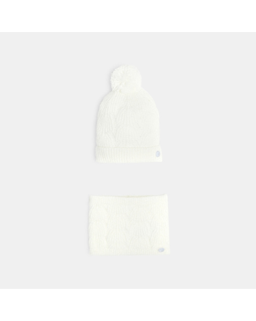 Duo bonnet et snood en tricot beige fille