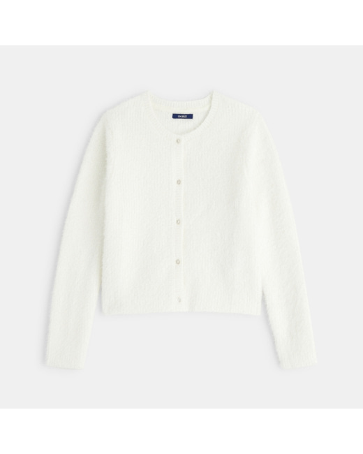 Gilet en tricot fluffy blanc fille