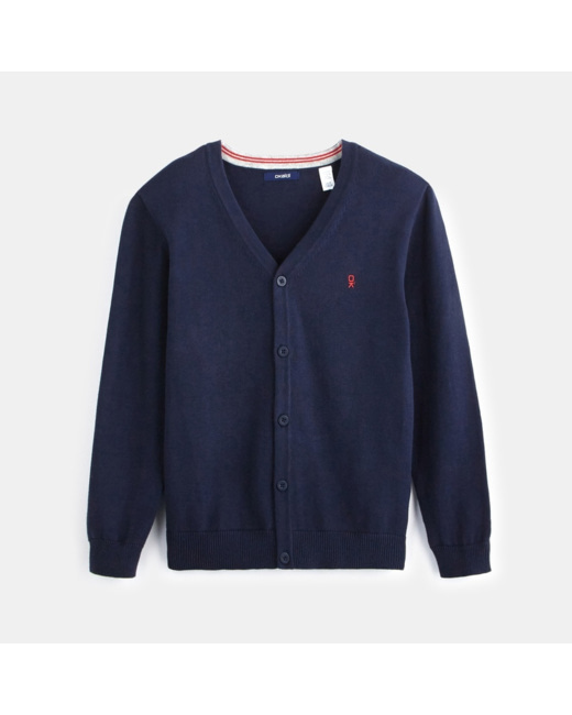 Gilet fin col V bleu garçon