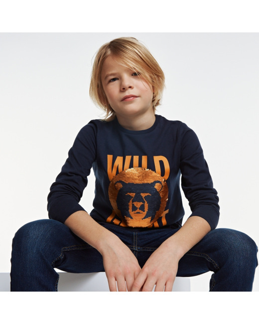 T-shirt sequins magiques Wild bleu garçon