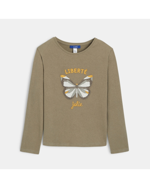 T-shirt manches longues motif papillon vert fille